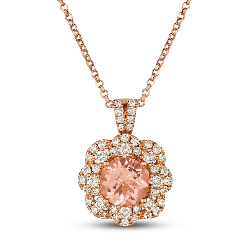 Le Vian Creme Brulee Morganite Necklace 1-1/8 ct tw Diamonds Strawberry Gold Plated 18