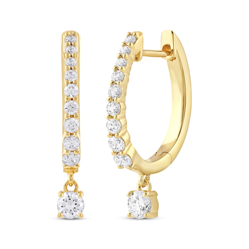 Unstoppable Love Diamond Hoop Dangle Earrings 3/4 ct tw Yellow Gold Plated