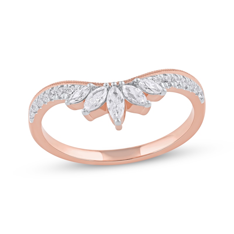 Marquise & Round-Cut Diamond Contoured Anniversary Band 1/3 ct tw Rose Gold Plated
