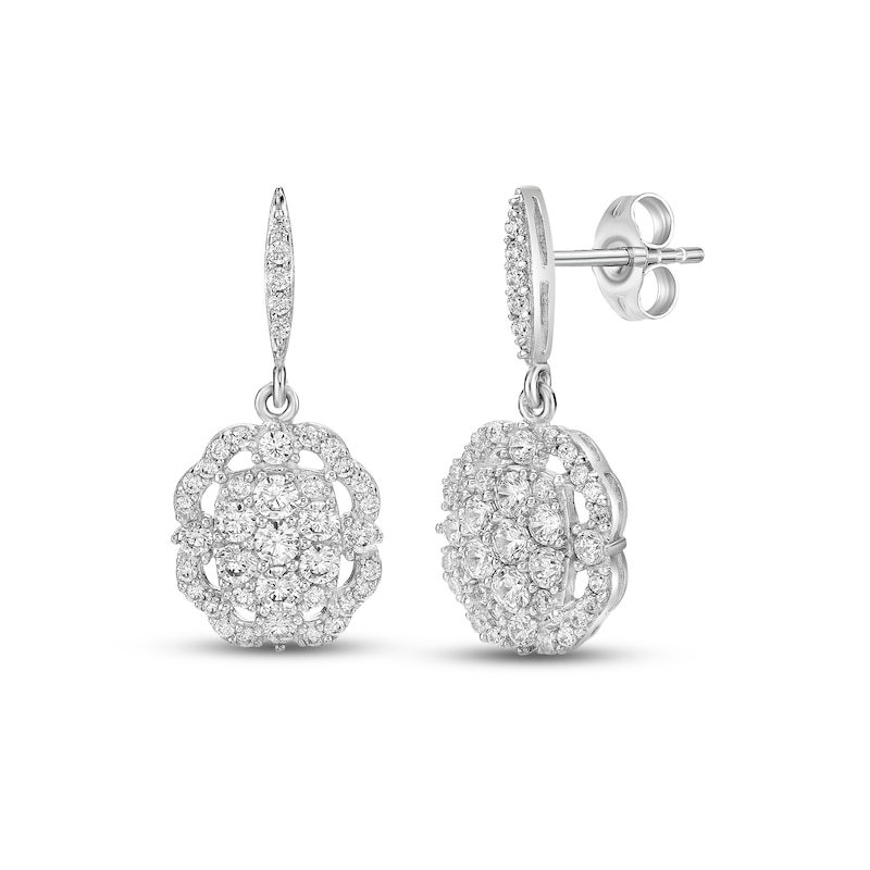 Diamond Dangle Earrings 3/4 ct tw Round-cut Silver Plated