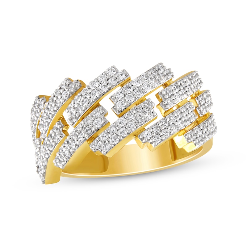 Men's Diamond Diagonal Curb Ring 1 ct tw Yellow Gold Plated