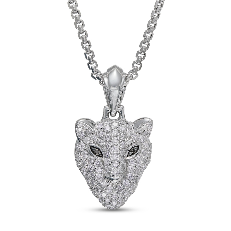 Men's Black & White Diamond Panther Necklace 7/8 ct tw Round-cut White Gold Plated 22