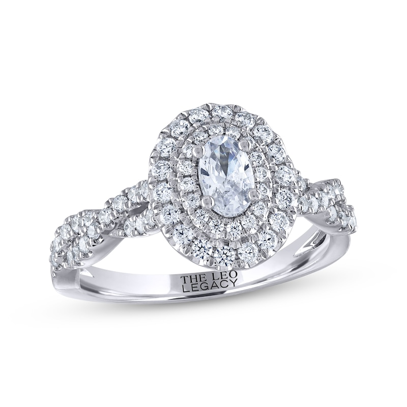 THE LEO Legacy Lab-Created Diamond Oval-Cut Double Halo Twist Engagement Ring 7/8 ct tw White Gold Plated