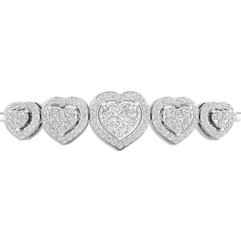 Multi-Diamond Five Heart Bolo Bracelet 1/2 ct tw Round-cut White Gold Plated