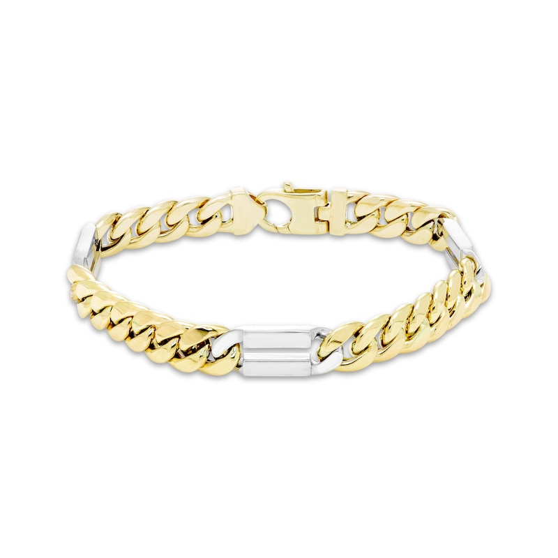 Semi-Solid Curb Chain Station Bracelet Two-Tone Gold Plated 8.5