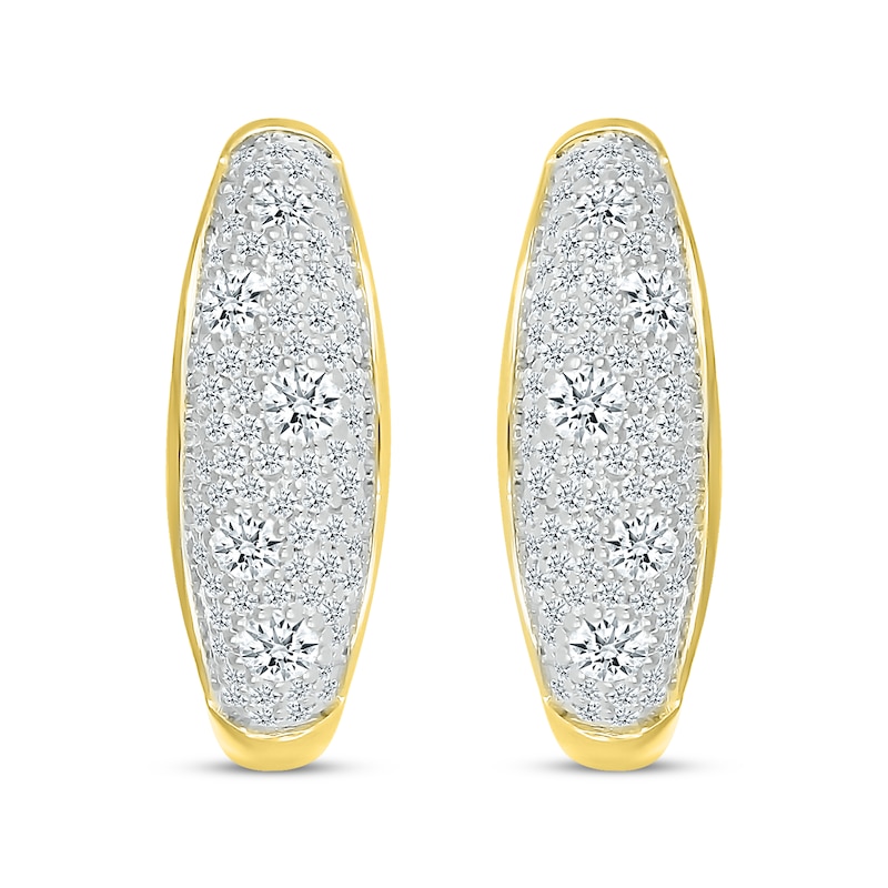 Multi-Diamond Center Cobblestone Hoop Earrings 1 ct tw Yellow Gold Plated