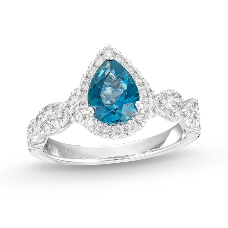 Neil Lane Pear-Shaped London Blue Topaz Engagement Ring 5/8 ct tw Diamond White Gold Plated