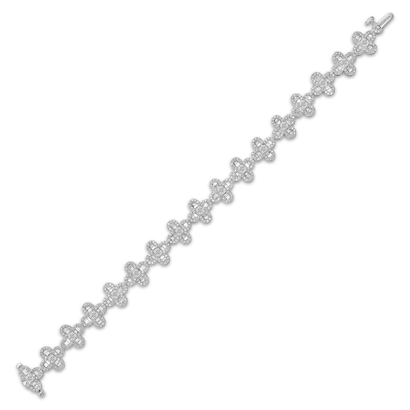 Asscher-Cut Diamond Clover Link Tennis Bracelet 6-3/4 ct tw White Gold Plated 7