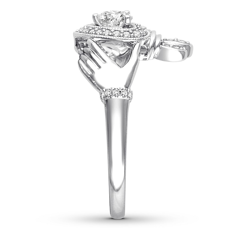 Claddagh Diamond Engagement Ring 3/8 ct tw White Gold Plated
