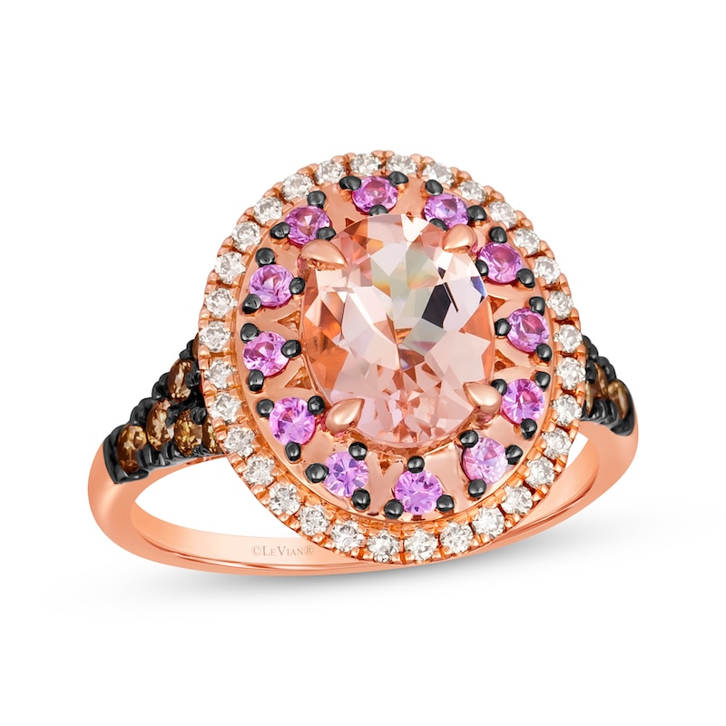 Le Vian Morganite & Pink Sapphire Ring 1/2 ct tw Diamonds Strawberry Gold Plated
