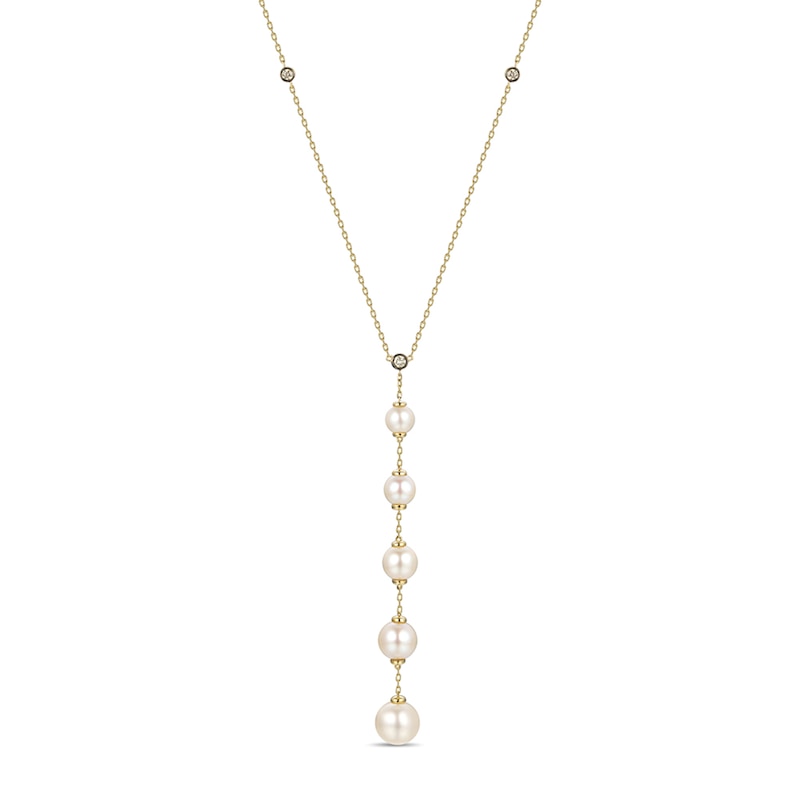 Le Vian Cultured Pearl Lariat Necklace 1/10 ct tw Diamonds Honey Gold Plated 22
