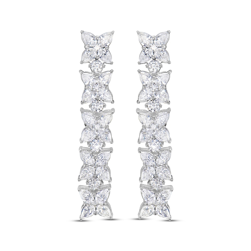 Pear-Shaped & Round-Cut Diamond Flower Drop Earrings 2-1/2 ct tw White Gold Plated