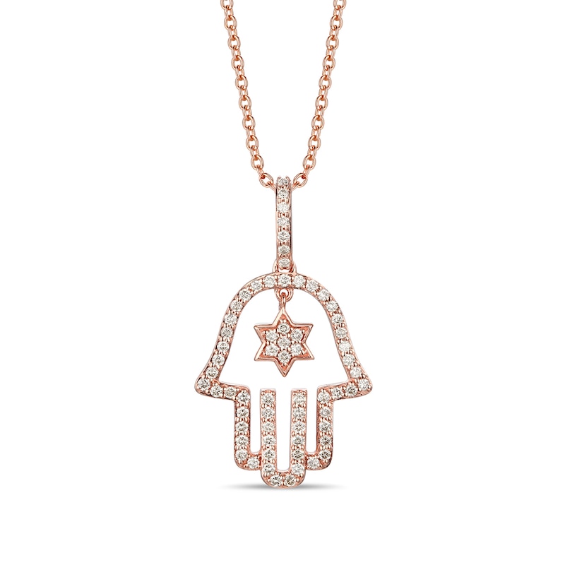 Le Vian Diamond Hamsa Necklace 3/8 ct tw Strawberry Gold Plated 18