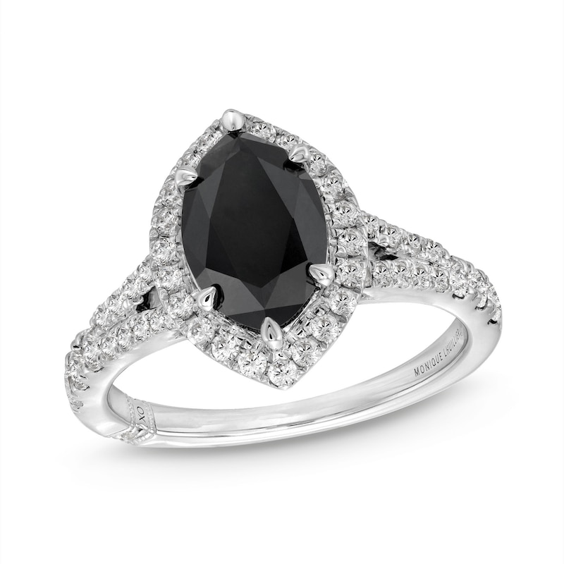 Monique Lhuillier Bliss Marquise-Cut Black & White Diamond Engagement Ring 2-1/2 ct tw White Gold Plated
