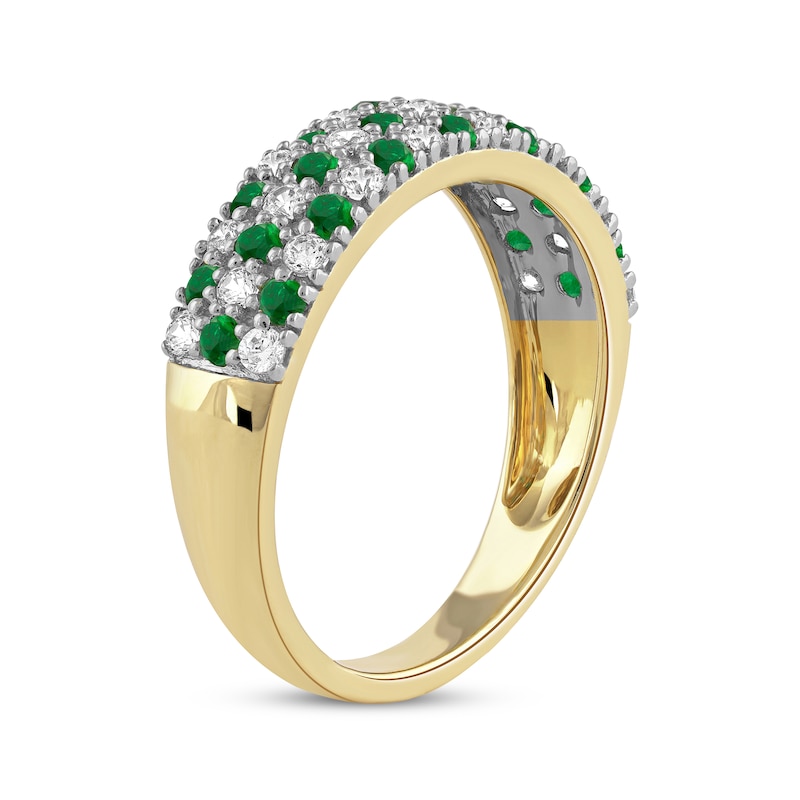 Emerald & Diamond Checkerboard Ring 3/8 ct tw Yellow Gold Plated