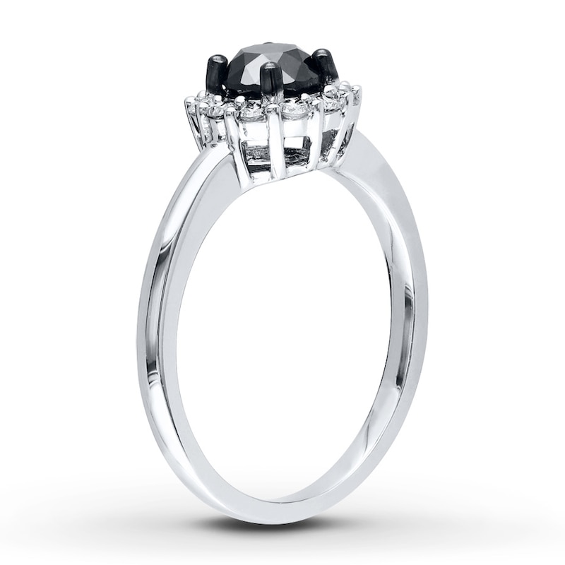 Black Diamond Ring 1 ct tw Round-cut White Gold Plated
