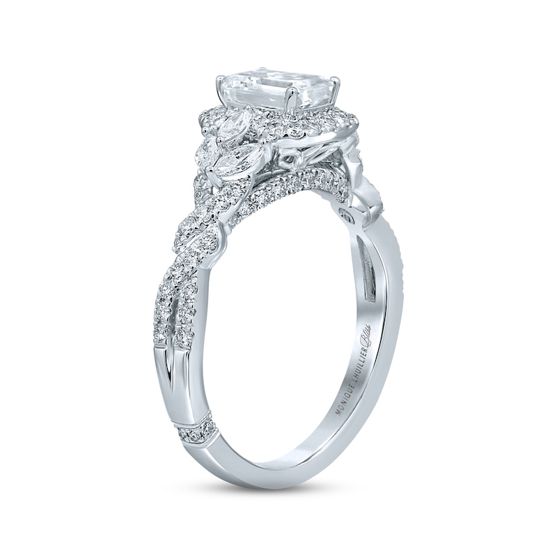 Monique Lhuillier Bliss Diamond Engagement Ring 1-3/8 ct tw Emerald & Round-cut White Gold Plated