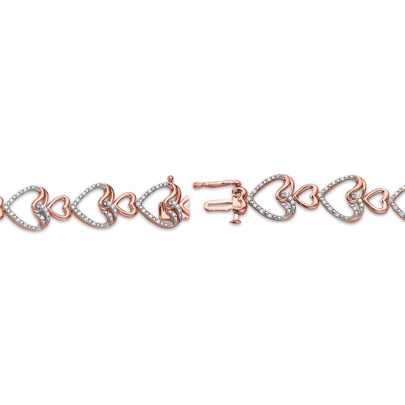 Diamond Stacked Hearts Link Bracelet 1/2 ct tw Rose Gold Plated 7