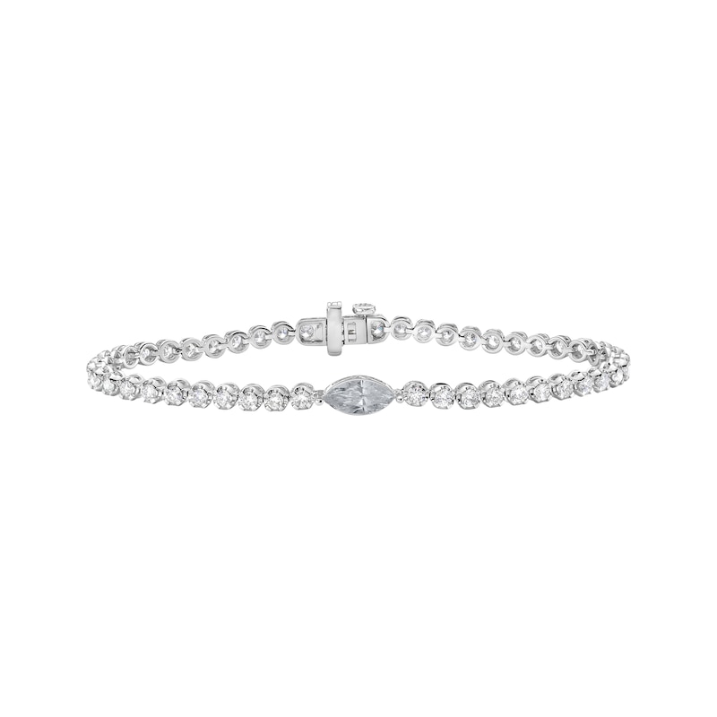 Marquise & Round-Cut Diamond Tennis Bracelet 3-1/5 ct tw White Gold Plated 7