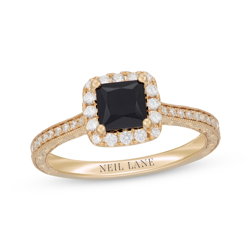 Neil Lane Princess-Cut Black & White Diamond Engagement Ring 1-3/8 ct tw Yellow Gold Plated