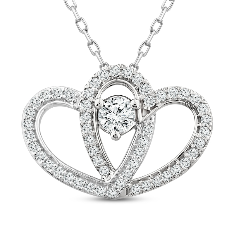 Two as One Diamond Heart Necklace 1/2 ct tw Round-Cut White Gold Plated 18