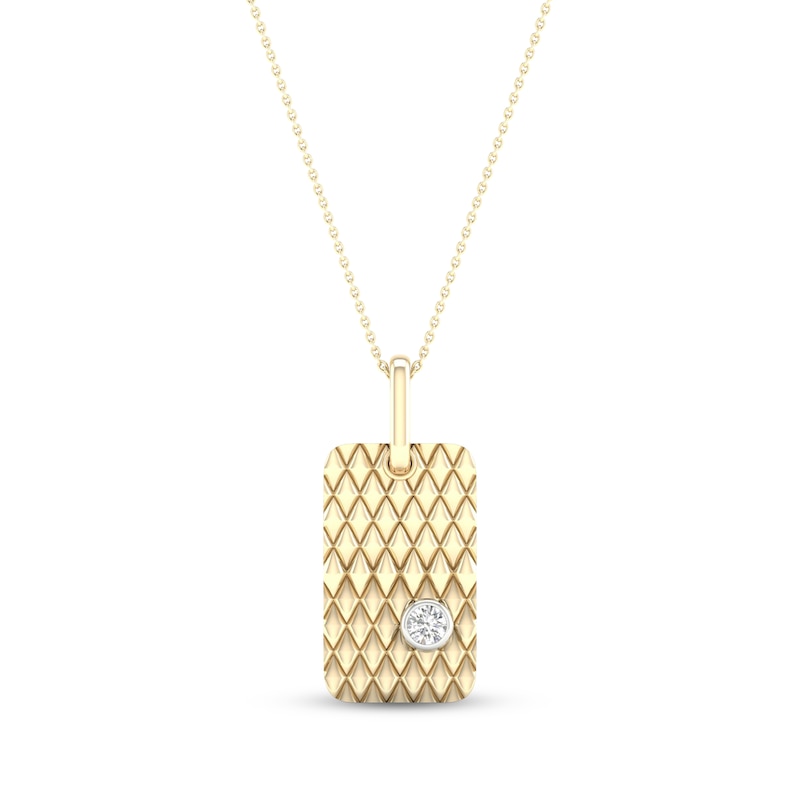Diamond Solitaire Bezel Quilted Dog Tag Necklace 1/4 ct tw Round-cut Yellow Gold Plated 18
