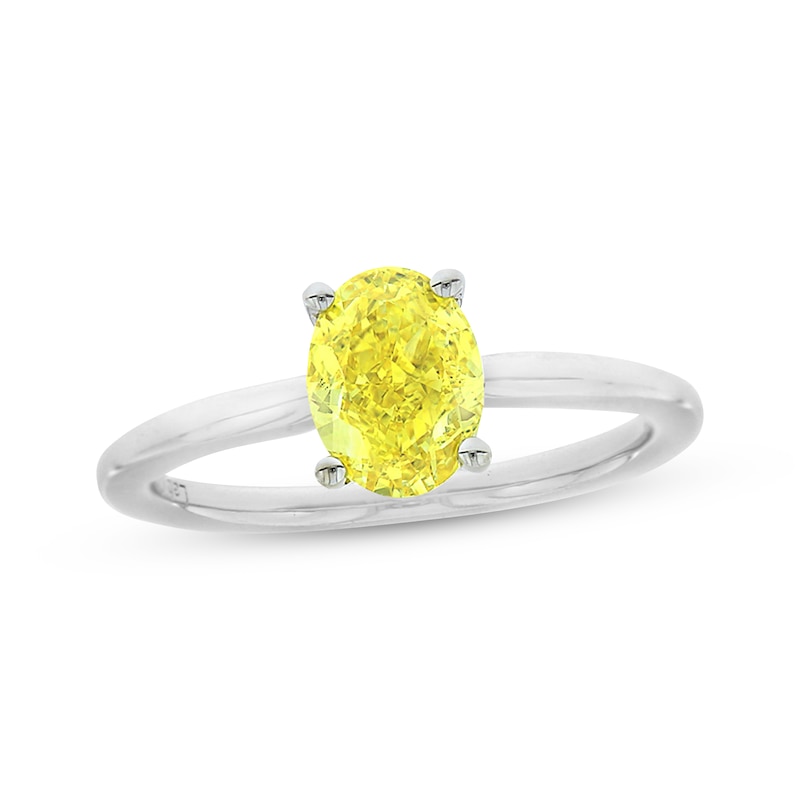 Lab-Created Diamonds by Yellow Oval-Cut Solitaire Ring 1-1/2 ct tw White Gold Plated