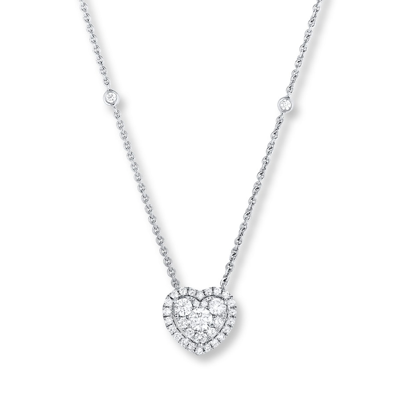 Heart Necklace 1 ct tw Diamonds White Gold Plated