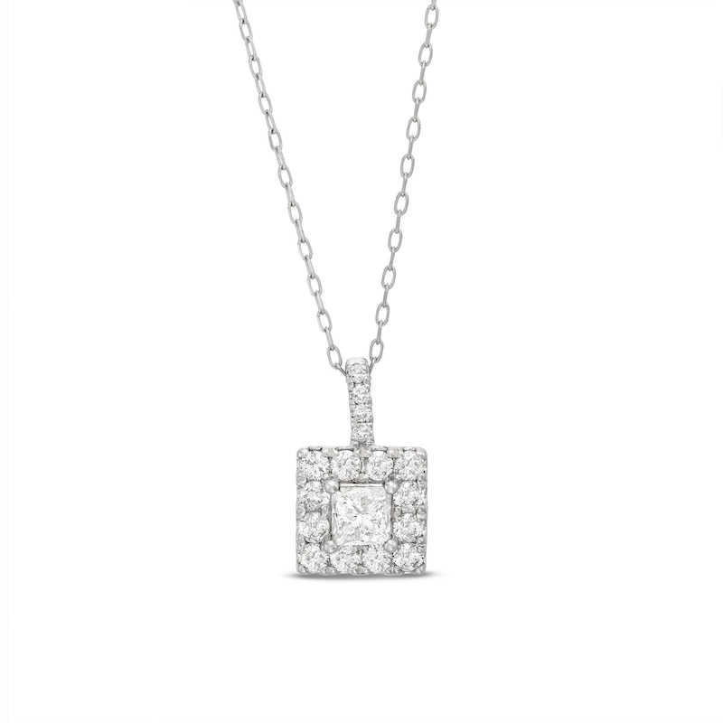 Diamond Necklace 1 ct tw Princess & Round-cut White Gold Plated 18
