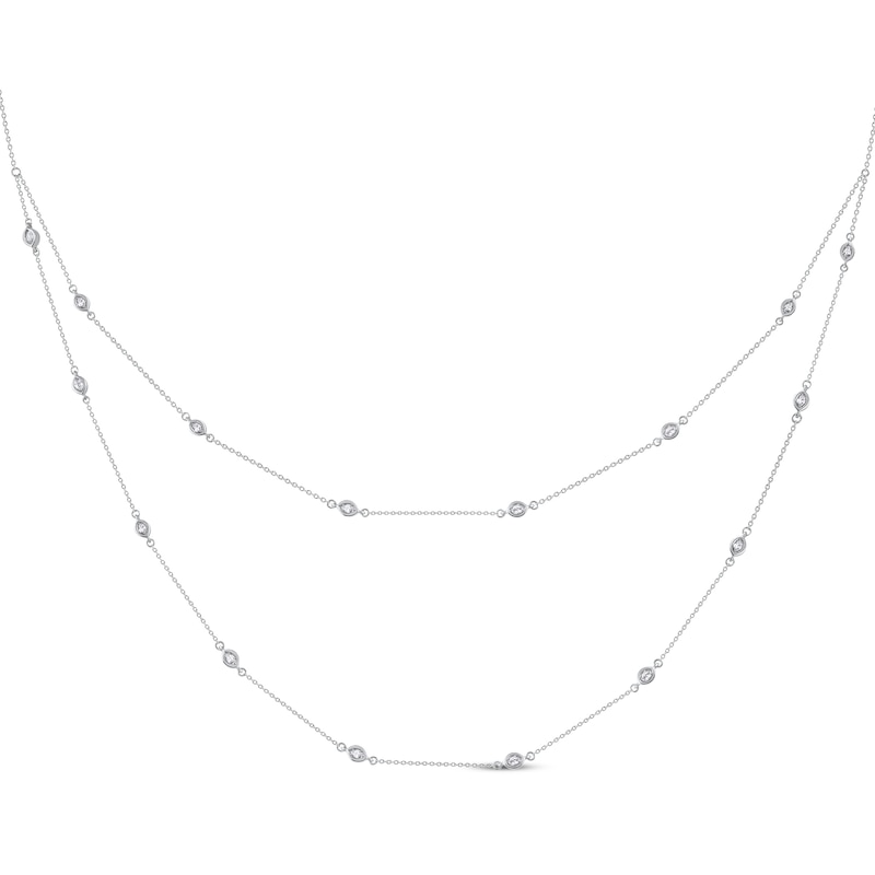 Diamond Station Layered Necklace 1 ct tw White Gold Plated 16