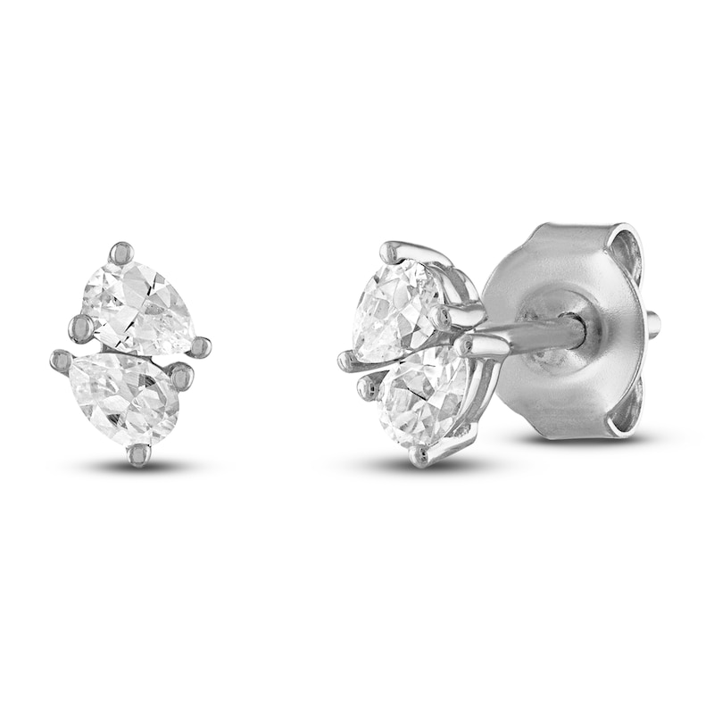 Two-Stone Diamond Stud Earrings 1/2 ct tw Pear-Shaped White Gold Plated