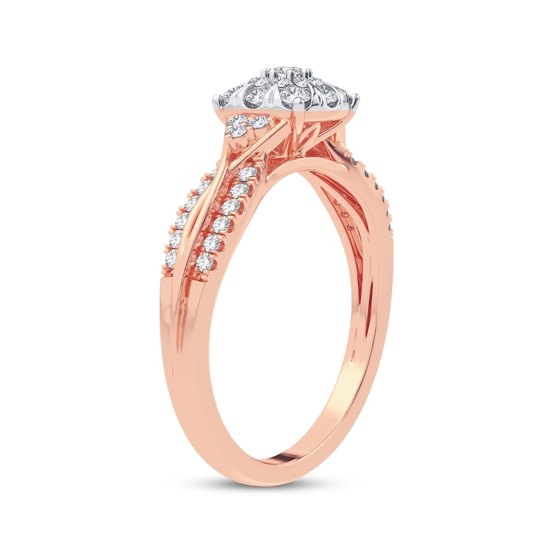 Multi-Diamond Center Engagement Ring 3/8 ct tw Round-cut Rose Gold Plated