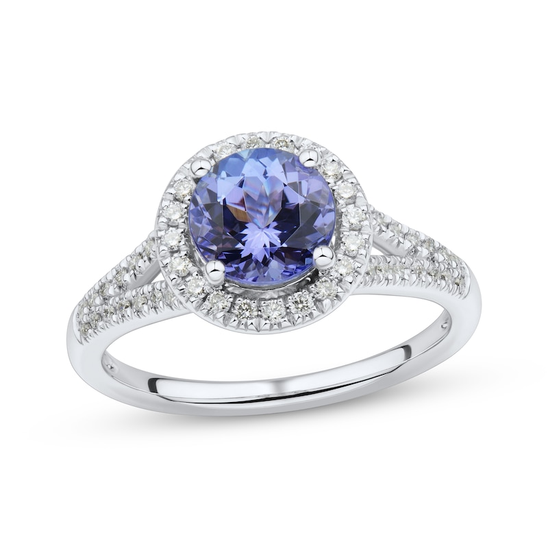 Round-Cut Tanzanite & Diamond Halo Engagement Ring 1/4 ct tw White Gold Plated