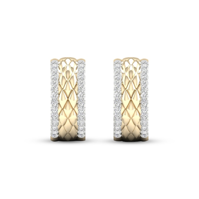 Diamond Edge Quilted Hoop Earrings 1/2 ct tw Round-cut Yellow Gold Plated