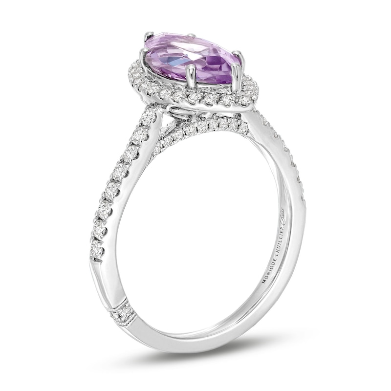 Monique Lhuillier Bliss Marquise-Cut Light Amethyst & Diamond Frame Engagement Ring 1/2 ct tw White Gold Plated