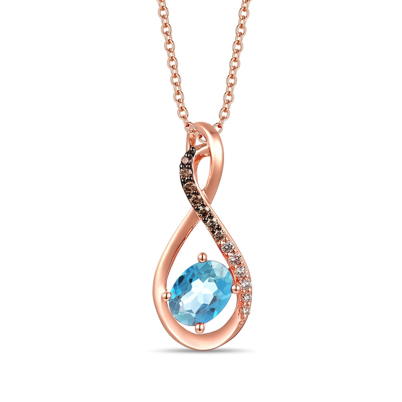 Le Vian Diamond & Blue Topaz Necklace 1/6 ct tw Strawberry Gold Plated 18