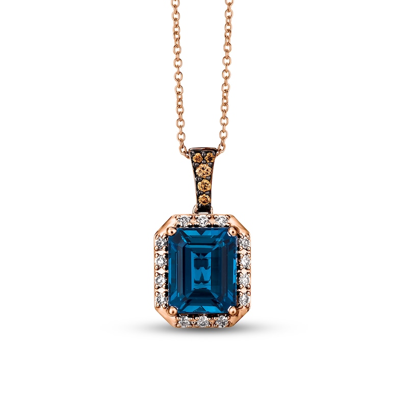 Le Vian Blue Topaz Necklace 1/4 ct tw Diamonds Strawberry Gold Plated 18