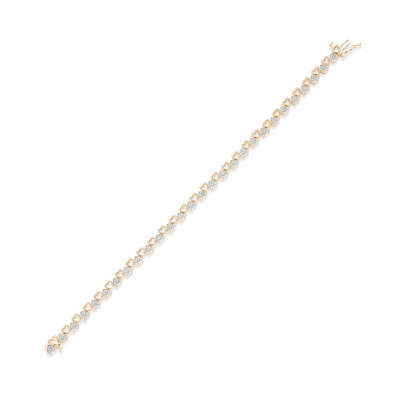 Diamond Alternating Heart Link Bracelet 1/2 ct tw Round-cut Yellow Gold Plated 7