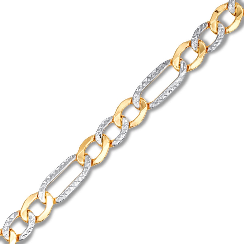 Semi-Solid Figaro Chain Bracelet Two-Tone Gold Plated 8.5