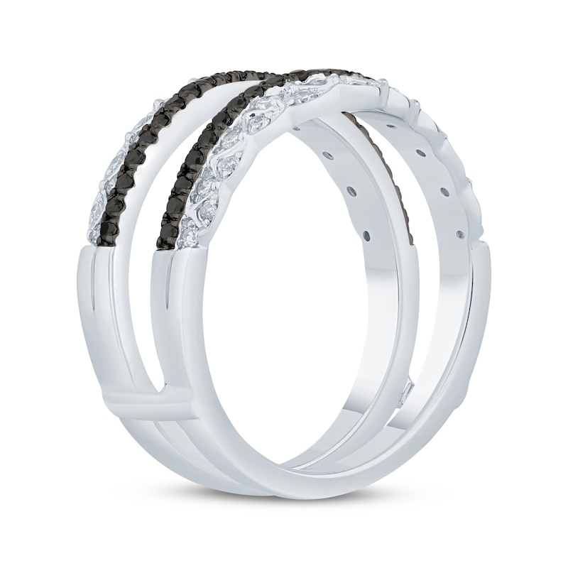 Round-Cut Black & White Diamond Enhancer Ring 5/8 ct tw White Gold Plated