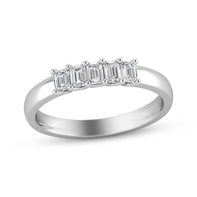Emerald-Cut Diamond Anniversary Band 1/2 ct tw White Gold Plated