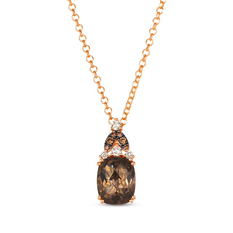 Le Vian Venetian Mosaic Chocolate Quartz Necklace 1/6 ct tw Diamonds Strawberry Gold Plated 19