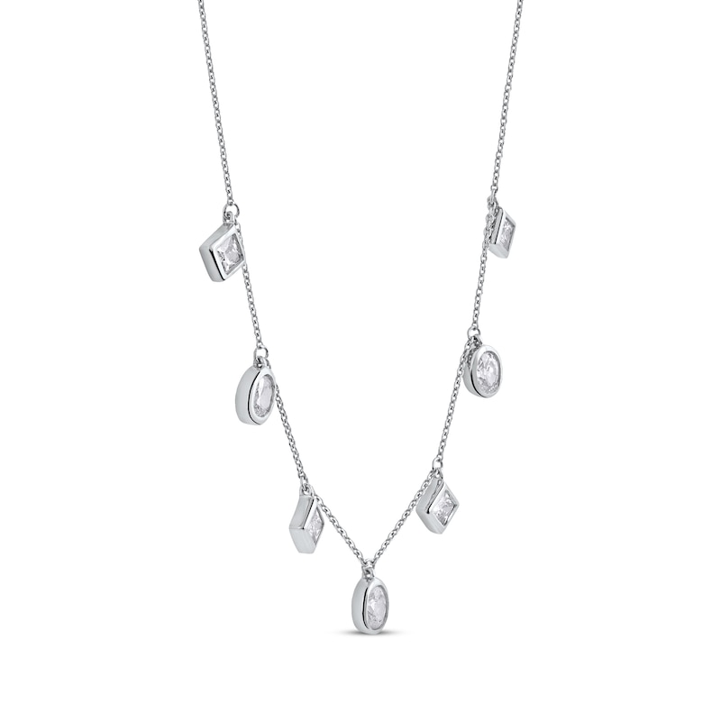 Oval & Princess-Cut Diamond Dangle Necklace 1 ct tw White Gold Plated 16