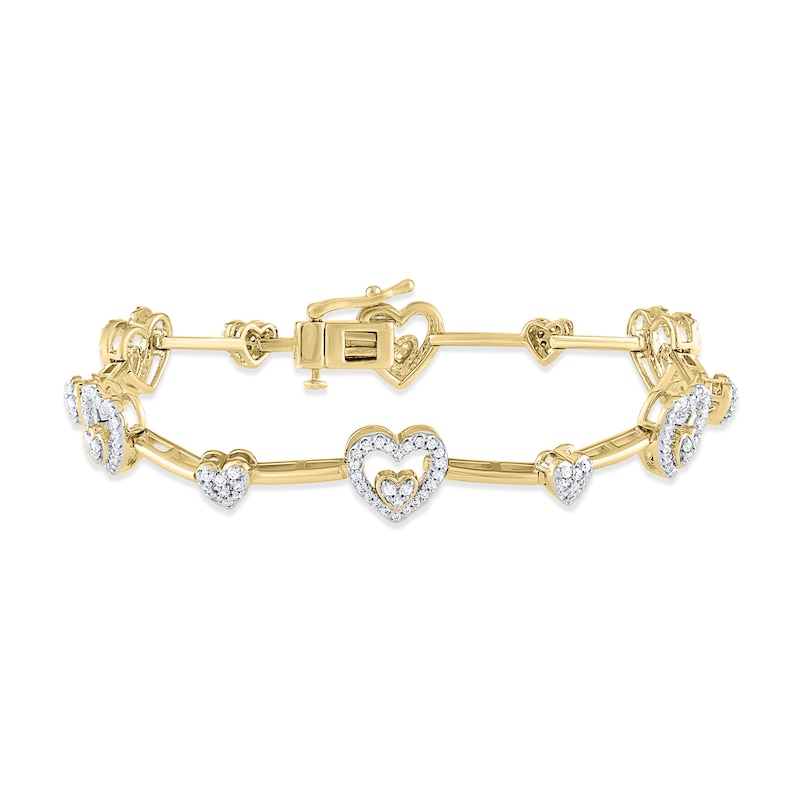 Diamond Heart Link Bar Bracelet 1 ct tw Round-cut Yellow Gold Plated 7