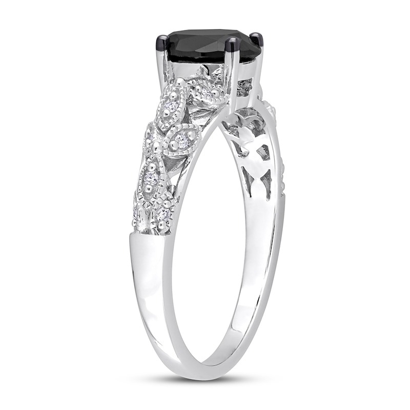 Black & White Diamond Engagement Ring 1 ct tw Oval & Round  White Gold Plated