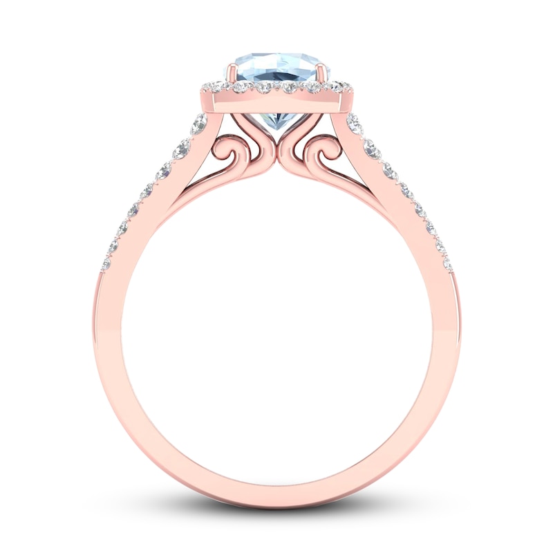 Aquamarine & Diamond Engagement Ring 1/3 ct tw  Cushion-cut Rose Gold Plated
