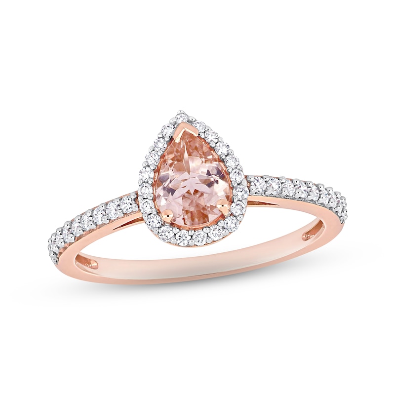 Morganite & Diamond Engagement Ring 1/4 ct tw Pear & Round-cut Rose Gold Plated