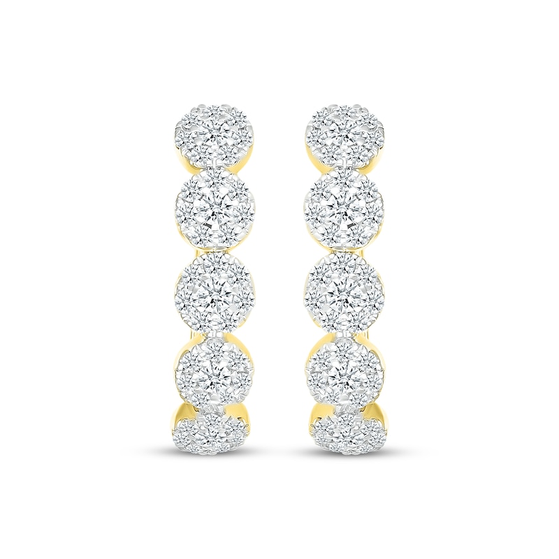 Diamond Halos Hoop Earrings 1 ct tw Yellow Gold Plated