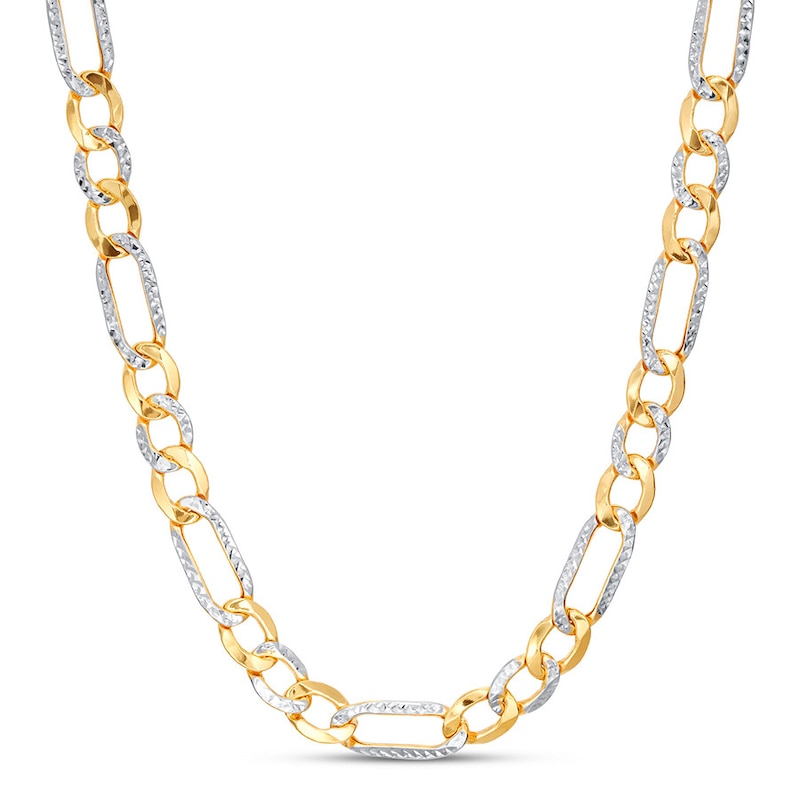 Semi-Solid Figaro Chain Necklace Two-Tone Gold Plated 22.25