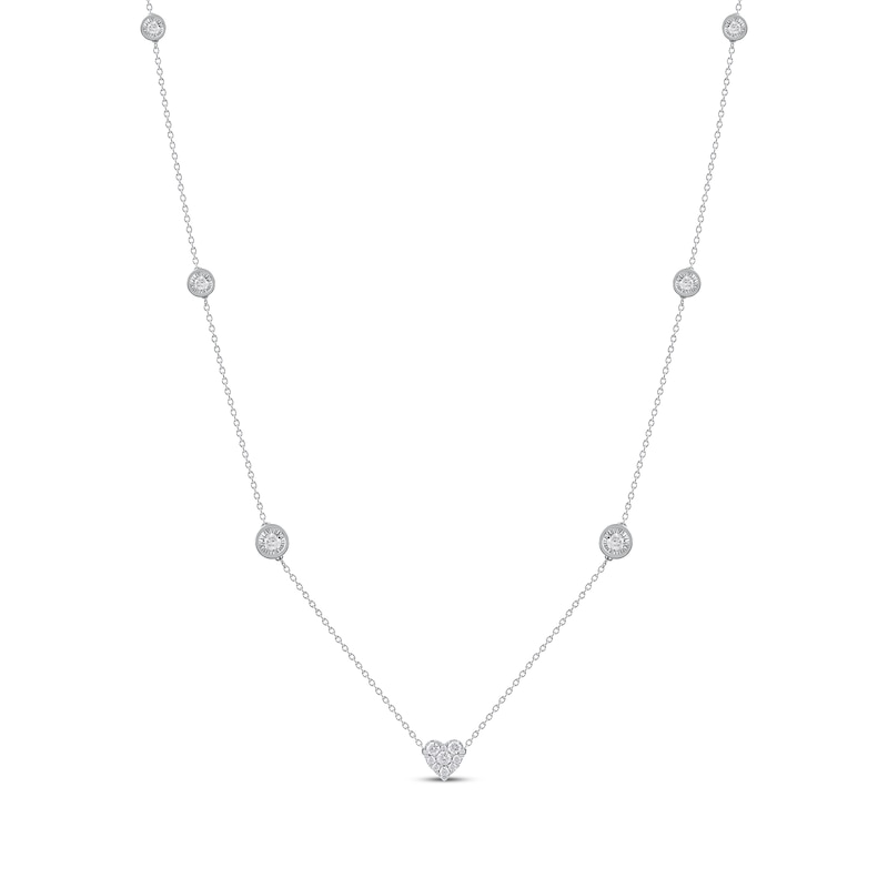 Diamond Halo Heart Center Station Necklace 1/2 ct tw White Gold Plated 18